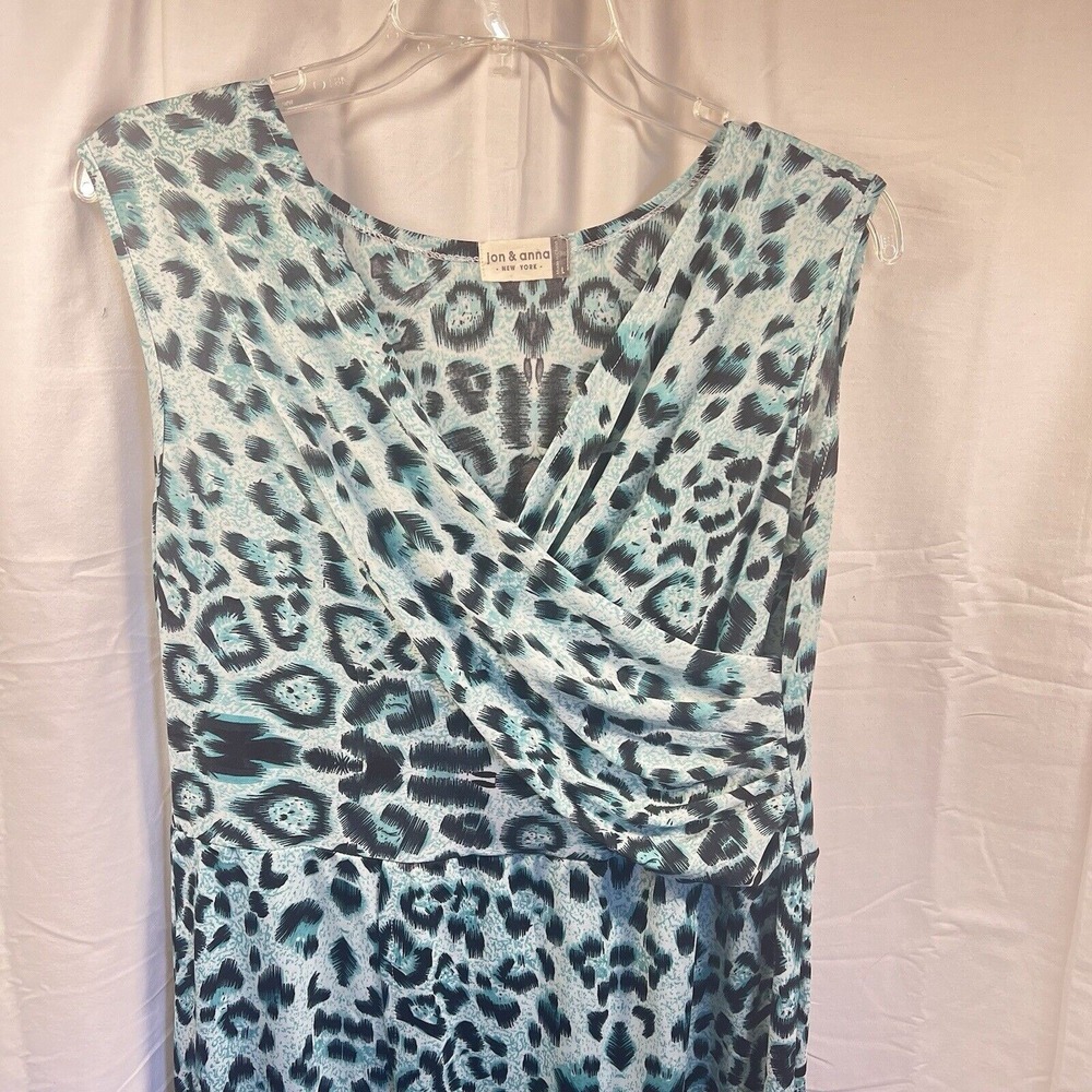 Faux Wrap Womens L Teal Blue Leopard Pleated Cocktail Stretch Jungle‎
